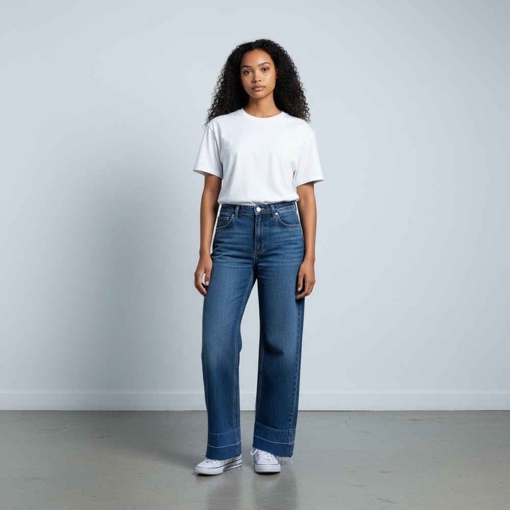 Articles of Society Jeans Women 30 Blue Soho High Rise Wide Leg Raw Hem Justine